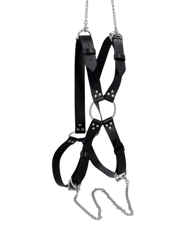 gusti-leder-viljo-body-harness-brustgurt-aus-leder-schwarz-mit-kette image 1