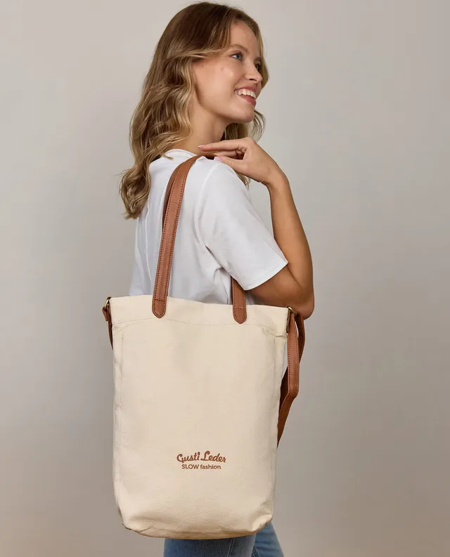gusti-leder-dinara-stofftasche-mit-ledergriffen-und-logo image 1