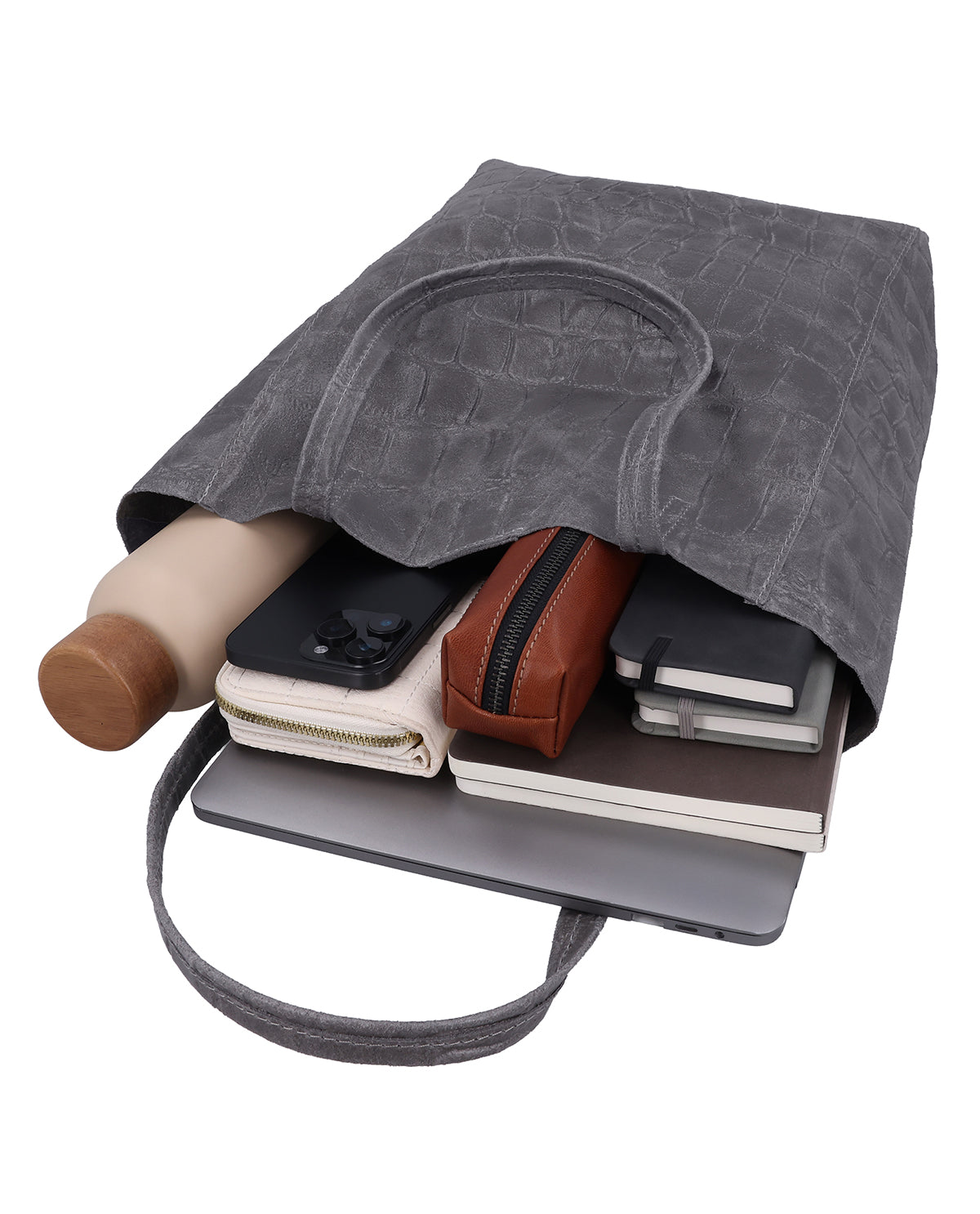 gusti-leder-vilma-lederhandtasche-damen-grau-kroko-optik image 3