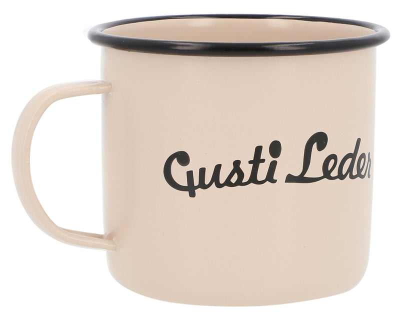 gusti-leder-becher-mildstahl-emaille-wei-mit-logo image 2
