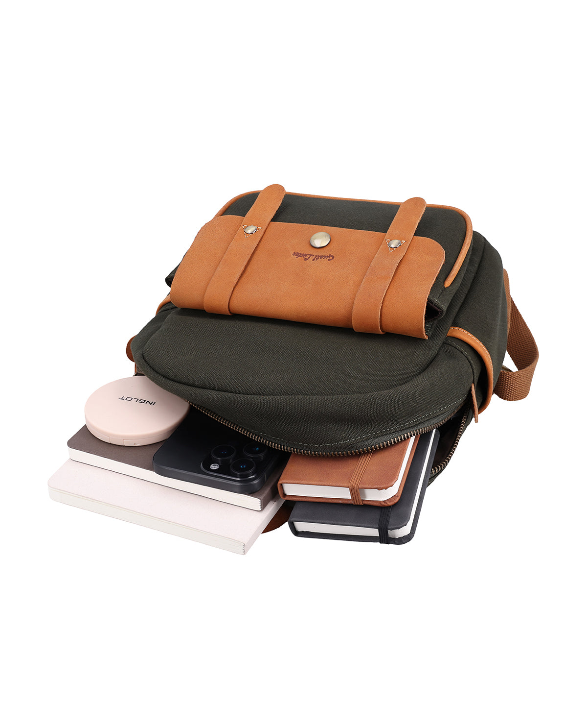 gusti-leder-liva-rucksack-damen-aus-stoff-und-leder-braun-mit-airtag-fach image 2