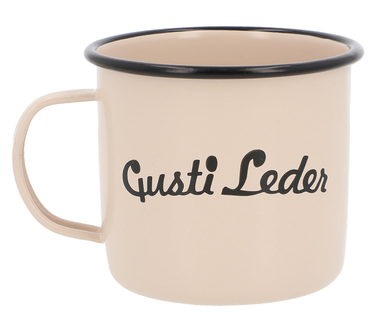 gusti-leder-becher-mildstahl-emaille-wei-mit-logo image 1