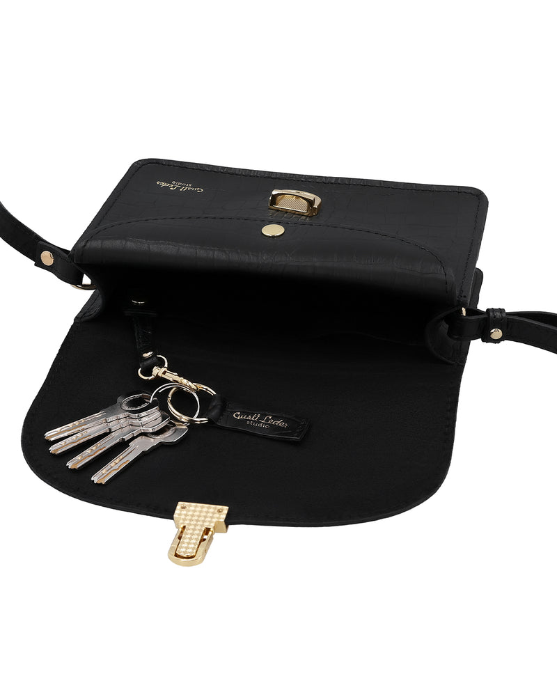 gusti-leder-sandy-crossbodybag-rindsleder-schwarz-kroko-optik image 3