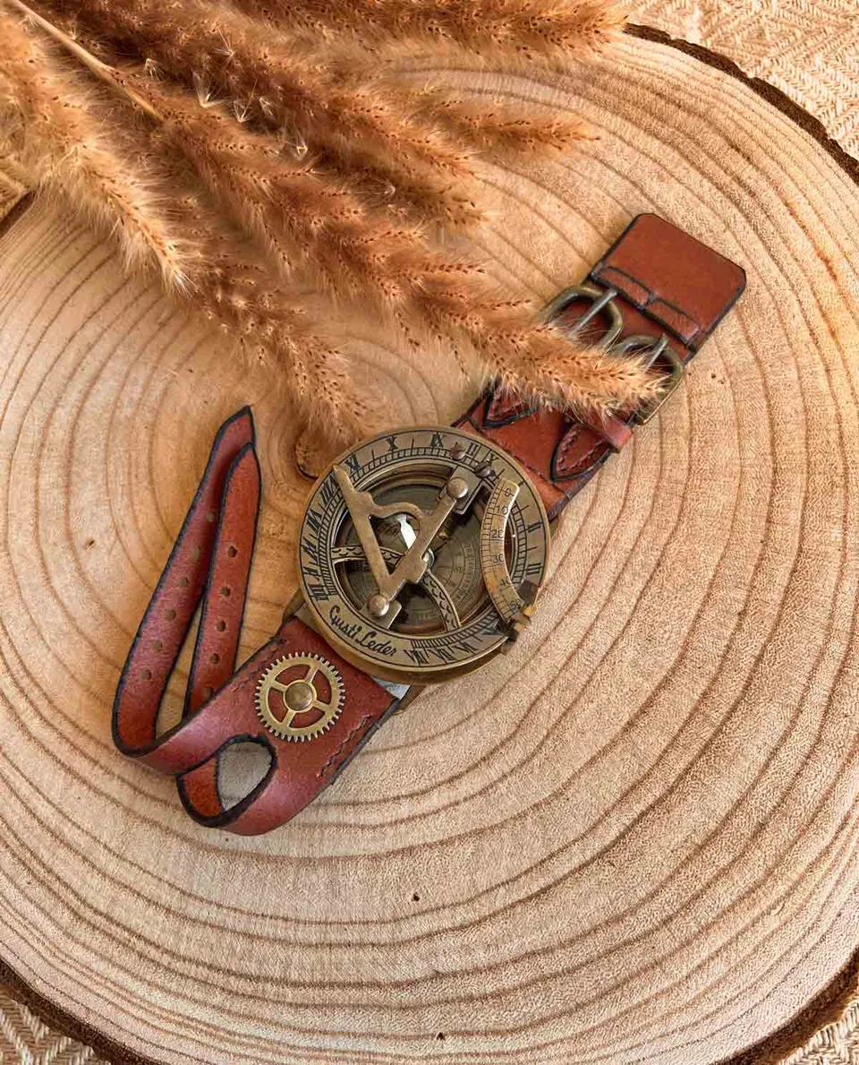 gusti-leder-dennis-steampunk-sonnenuhr-armbanduhr-mit-kompass image 1